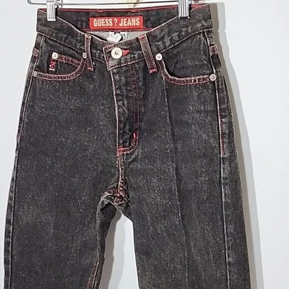 Vtg 90s Guess Mom Jeans US 26 High Rise EMBROIDERED Logo Stl 39050RG Made In USA - Picture 2 of 10